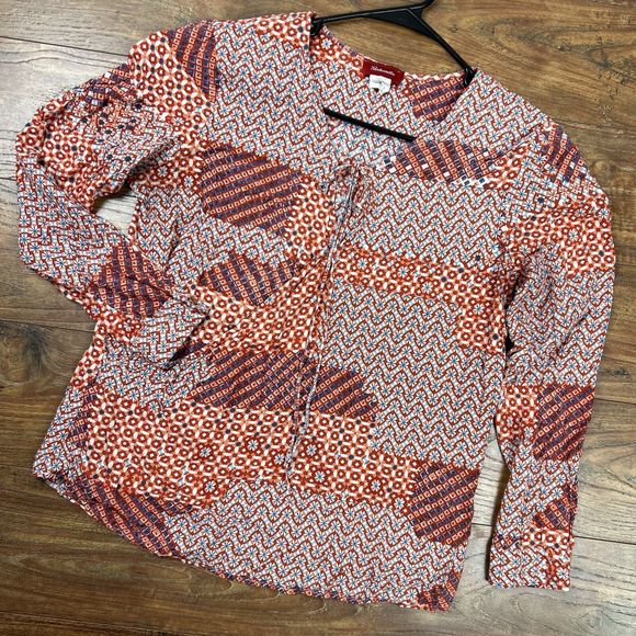 Panhandle Womens‎ Large Red Orange Aztec Southwestern Ranch Casual Shirt Blouse - Picture 1 of 7